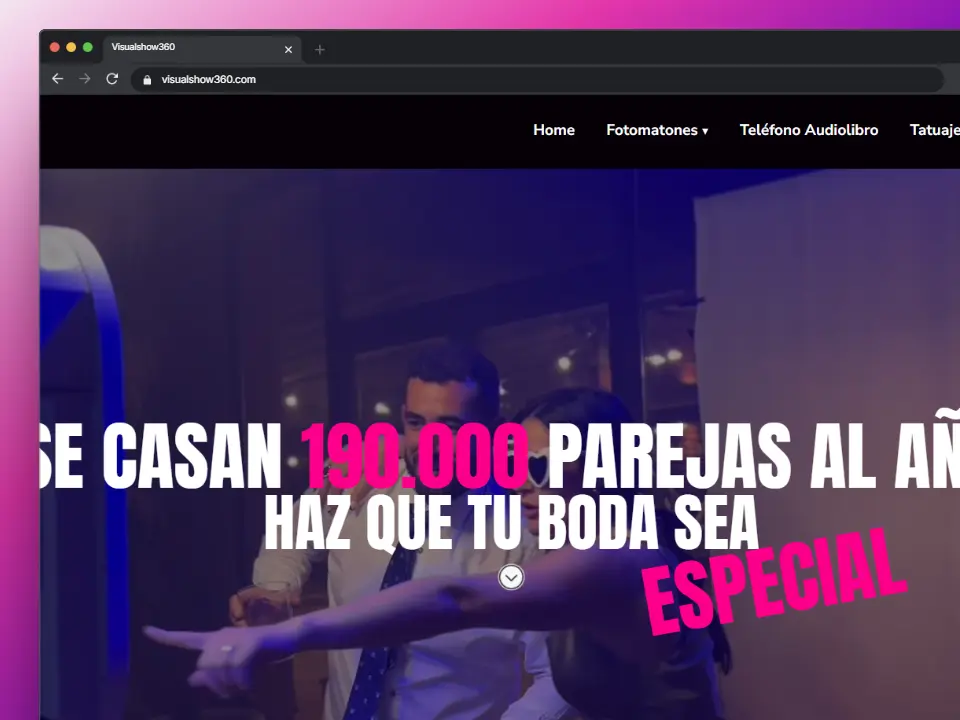 Sitio web personalizado para Visual Show, startup especialidada en filmación 360º en bodas.